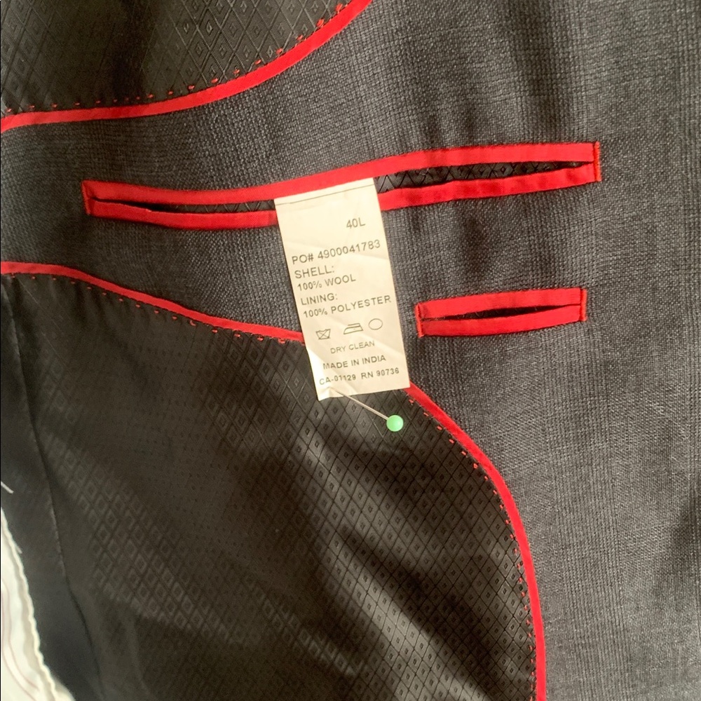 Alfani Red Label Slim Fit Charcoal Grey Light Plaid Blazer 100 % Wool 40L. - Picture 10 of 14